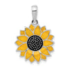 Sterling Silver Rhodium-plated Polished Enameled Sunflower Pendant