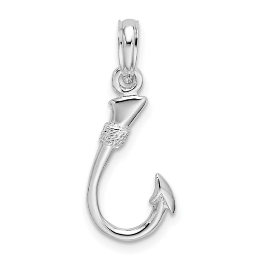 Sterling Silver Rhodium-plated Polished 3D Fish Hook Pendant