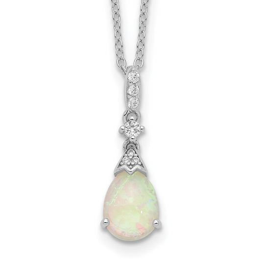 Sterling Silver Cheryl M Rhodium-plated Lab Cr. Opal & Cubic Zirconia Teardrop Necklace - Sterling Silver Necklace