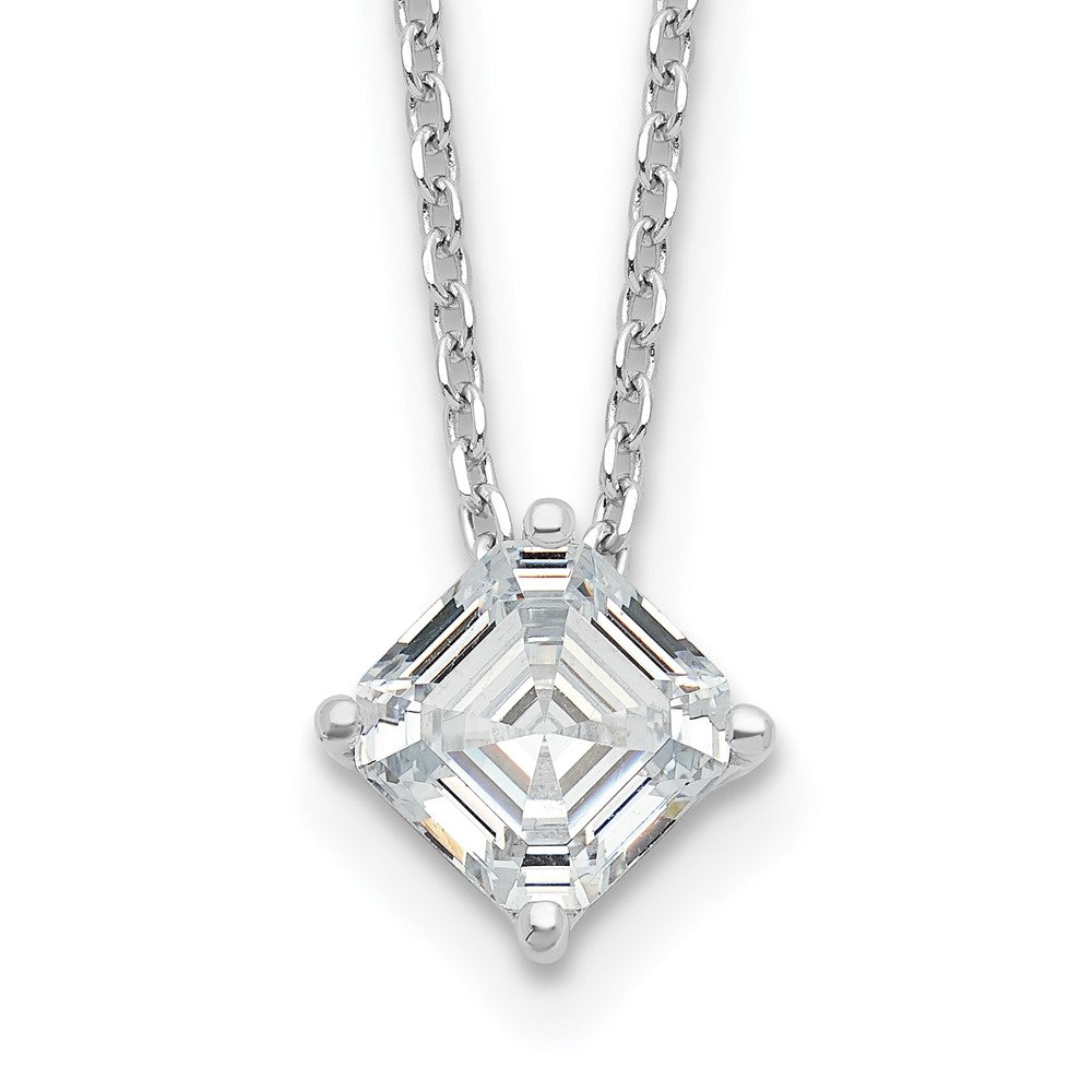 Sterling Silver Cheryl M Rhod-plated Square Cubic Zirconia w/ 2in Extension. Necklace - Sterling Silver Necklace