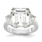 Sterling Silver Cheryl M Rhodium-plated Emerald-cut CZ 3 Stone Ring