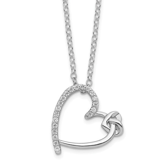 Sterling Silver Polished Rhodium-plated Cubic Zirconia Heart 18in Necklace - Sterling Silver Necklace