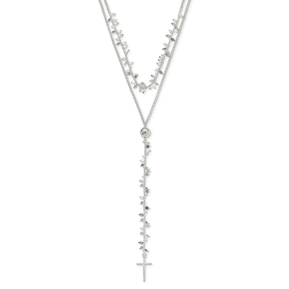 Sterling Silver Polished Cross with2 in Extension 2-Strand Necklace - Sterling Silver Necklace