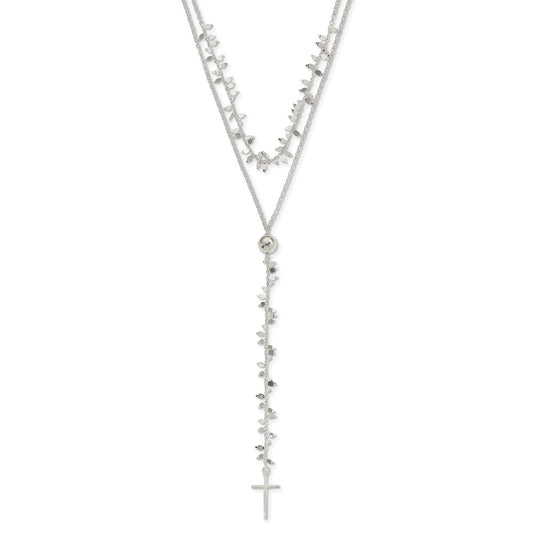 Sterling Silver Polished Cross with2 in Extension 2-Strand Necklace - Sterling Silver Necklace