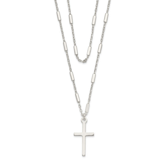 Sterling Silver Fancy Cross Double Strand Necklace - Sterling Silver Necklace