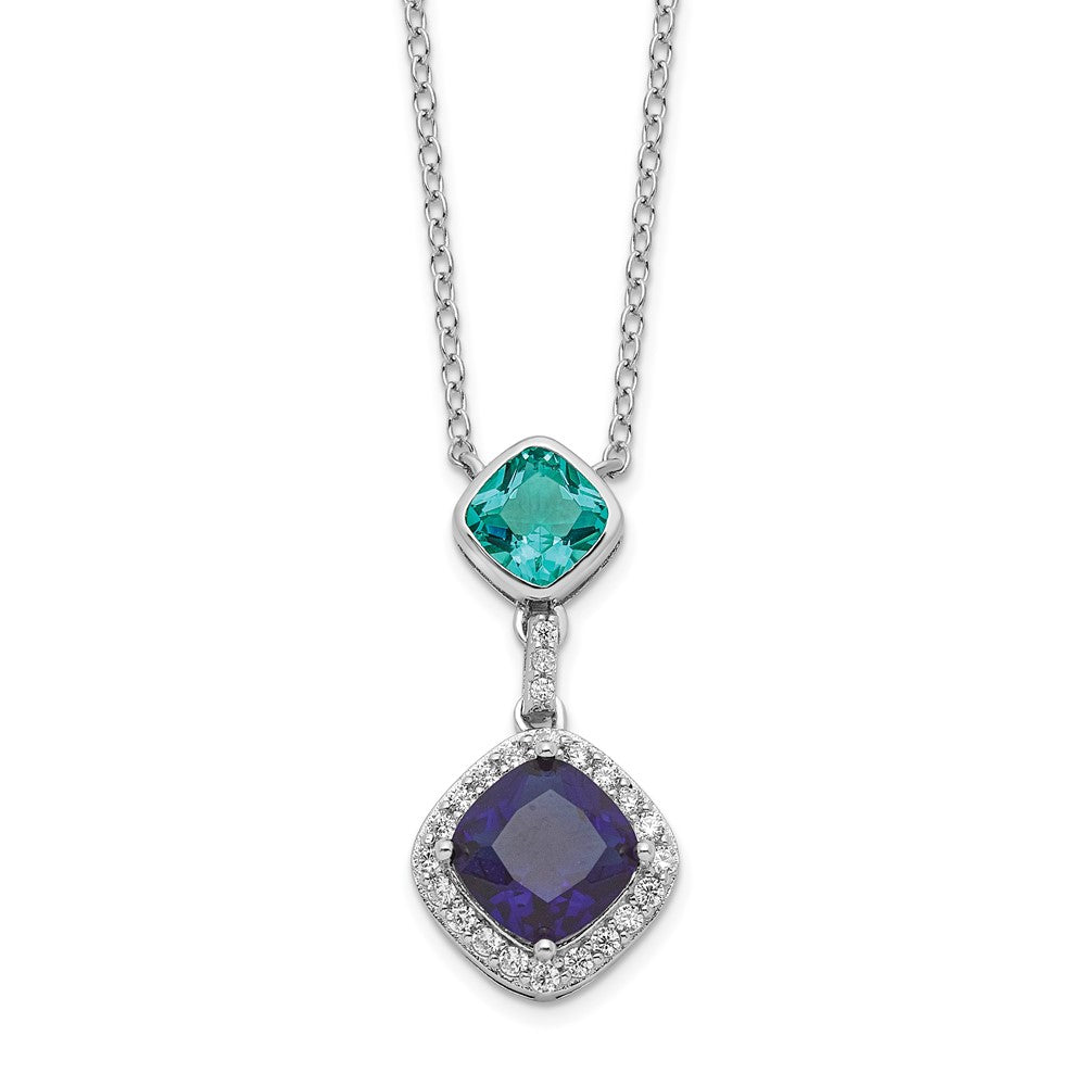 Sterling Silver Rhodium-plated Cubic Zirconia Glass Stone Dangle Pendant Necklace - Sterling Silver Necklace