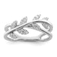 Sterling Silver Rhodium plated CZ Leaves Ring