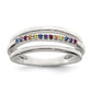 Sterling Silver Polished Rainbow CZ 3-Band Ring