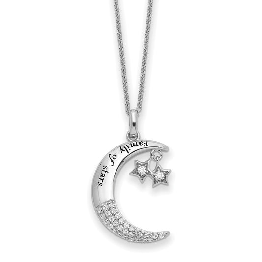 Sterling Silver Cubic Zirconia Antiqued Family Of Stars 18in Necklace - Sterling Silver Necklace