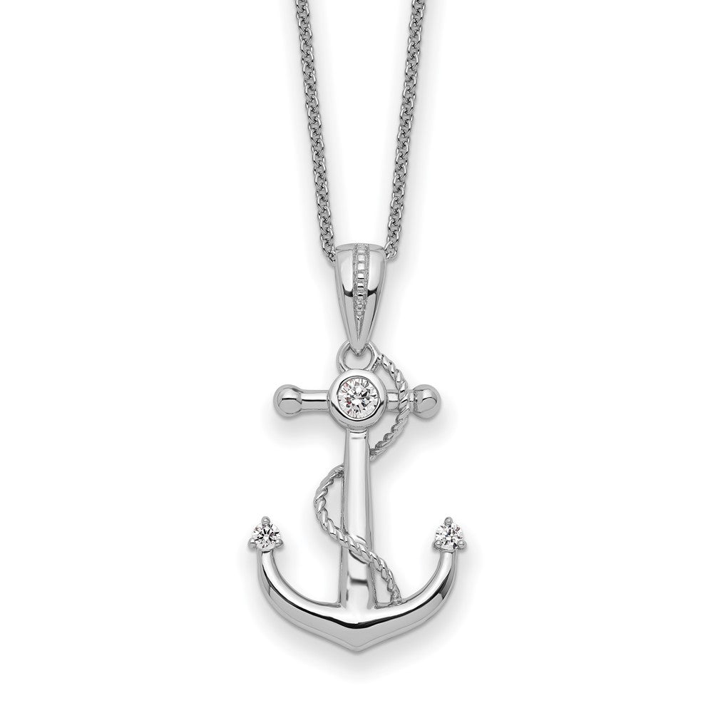 Sterling Silver Rhodium-plated Cubic Zirconia My Mother My Anchor 18in Necklace - Sterling Silver Necklace
