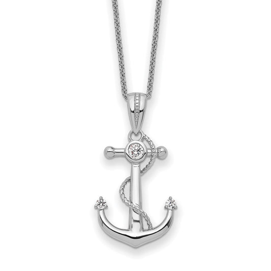 Sterling Silver Rhodium-plated Cubic Zirconia My Mother My Anchor 18in Necklace - Sterling Silver Necklace