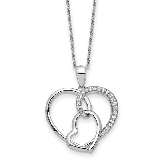 Sterling Silver Rhodium-plated Cubic Zirconia Together In Love 18in Necklace - Sterling Silver Necklace