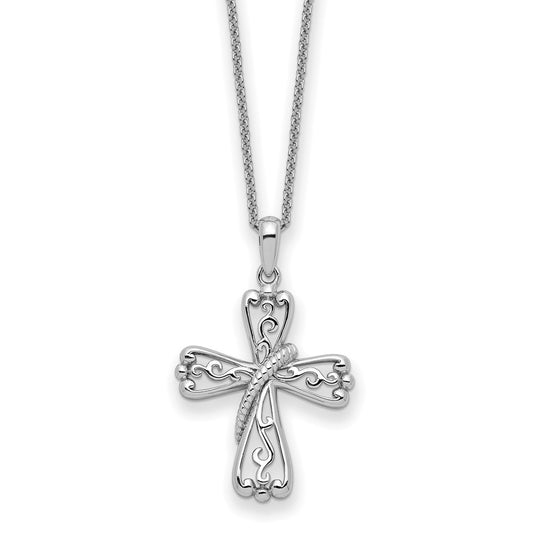 Sterling Silver Rhodium-plated Love Never Fails Cross 22in Necklace - Sterling Silver Necklace