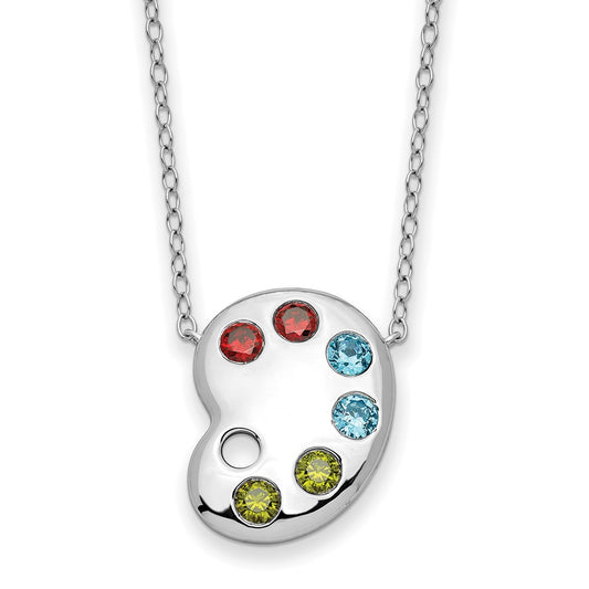 Sterling Silver Rhodium-plated Multi-color Cubic Zirconia Color Happy Pallet 18in Necklace - Sterling Silver Necklace