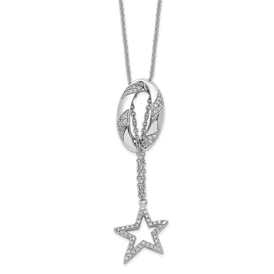 Sterling Silver Rhodium-plated Cubic Zirconia Catch a Falling Star 18in Necklace - Sterling Silver Necklace