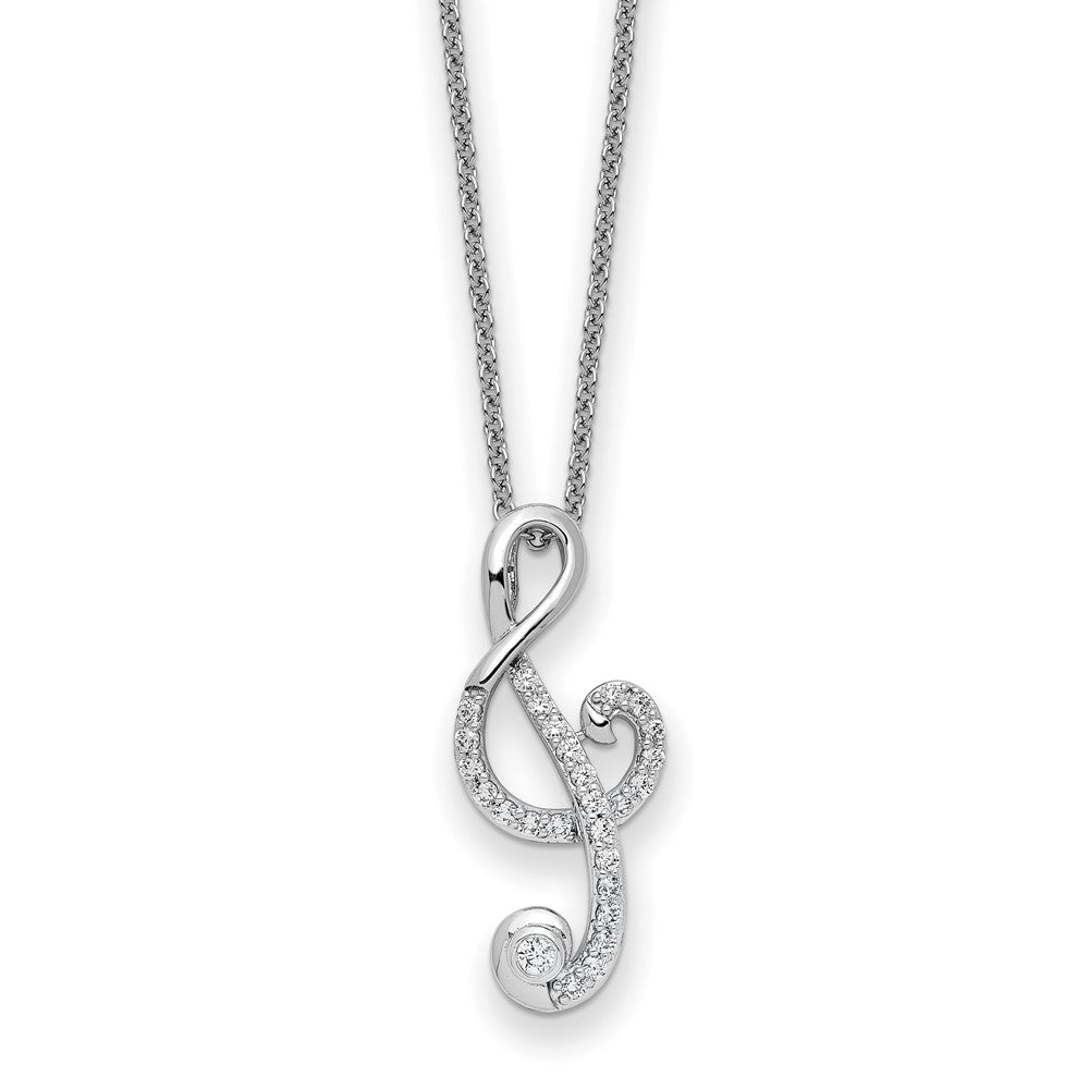 Sterling Silver Rhodium-plated Cubic Zirconia Music 18in Necklace - Sterling Silver Necklace