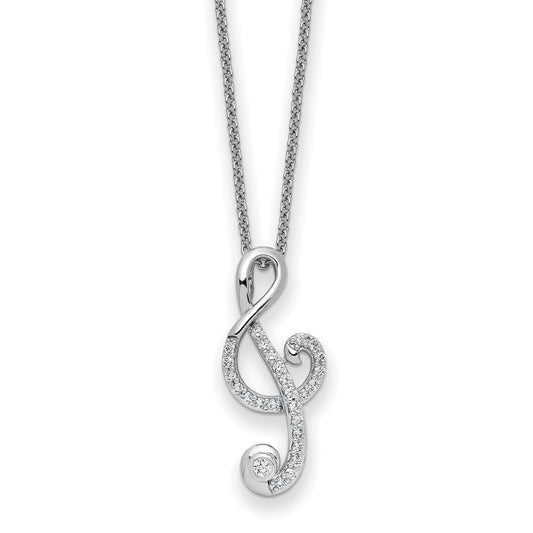Sterling Silver Rhodium-plated Cubic Zirconia Music 18in Necklace - Sterling Silver Necklace