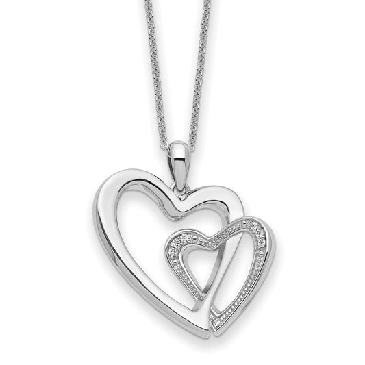 Sterling Silver Rhodium-plated Cubic Zirconia You and Me Heart 18in Necklace - Sterling Silver Necklace
