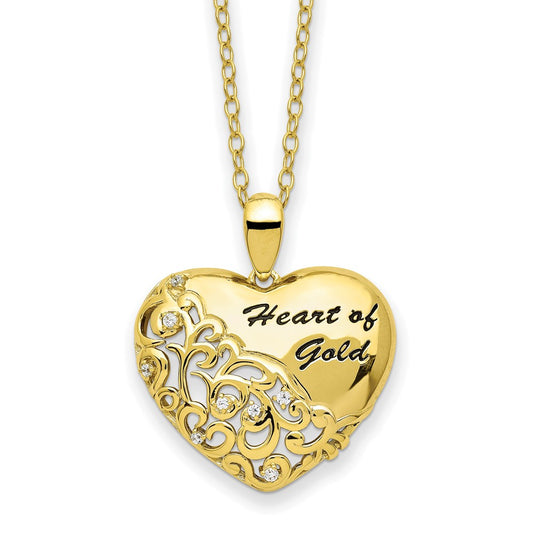 Sterling Silver Gold-tone Cubic Zirconia Heart of Gold 18in Necklace - Sterling Silver Necklace