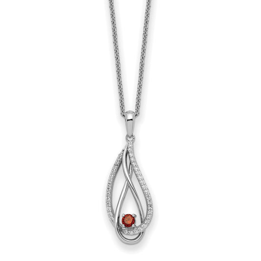 Sterling Silver Rhodium-plated Jan Cubic Zirconia Always in Heart Birthstone 18in Necklace - Sterling Silver Necklace