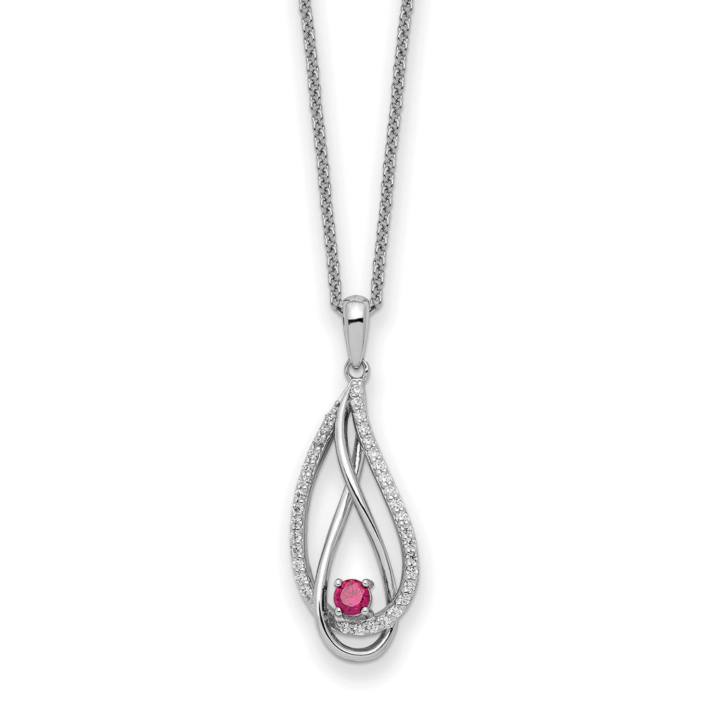 Sterling Silver Rhodium-plated Jul Cubic Zirconia Always in Heart Birthstone 18in Necklace - Sterling Silver Necklace