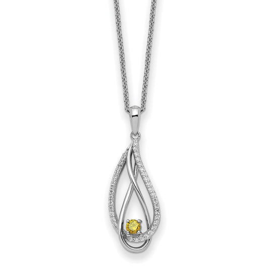 Sterling Silver Rhodium-plated Nov Cubic Zirconia Always in Heart Birthstone 18in Necklace - Sterling Silver Necklace